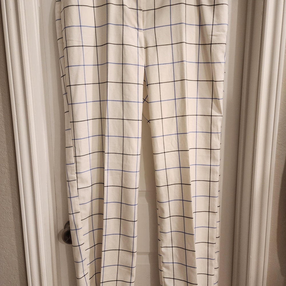 Cato White and Blue Trousers with Window Pane Pattern